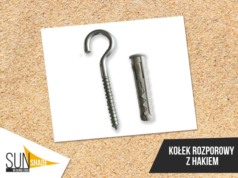 Stalowy hak prosty z koszulką rozporową o rozmiarze 12x60 mm, przeznaczony do montażu w podłożach murowanych.