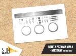 Zestaw montażowy do małej rolety rzymskiej poziomej na podłoże mieszane drewno-mur z linkami stalowymi i rurkami aluminiowymi.