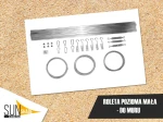 Zestaw montażowy do małej rolety poziomej rzymskiej do muru: rurki, linki stalowe, karabińczyki i akcesoria.
