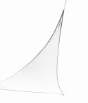 Biały wodoszczelny żagiel ogrodowy o wymiarach 2,47x2,47x3,40 m zamocowany na linkach.