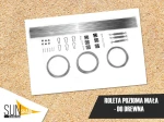 Mała roleta pozioma do drewna Sun Shade – zestaw montażowy z linkami, śrubami rzymskimi i profilami usztywniającymi.