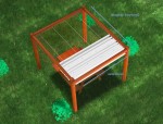 Projekt 3D pergoli ogrodowej z zainstalowaną poziomą roletą rzymską premium Decor o wymiarach 4x4 m w kolorze białym.