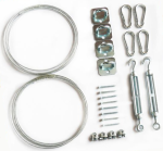 Kompletny zestaw montażowy do żagli rozsuwanych na konstrukcji drewnianej, zawierający linki stalowe i osprzęt.