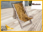 Drewniany leżak reklamowy z nadrukiem imitującym siano, z kolekcji Western marki Sun Shade.