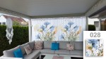 Zasłona firankowa na wymiar z grafiką 028 w kwiaty na tarasie z narożnikiem i dodatkami.
